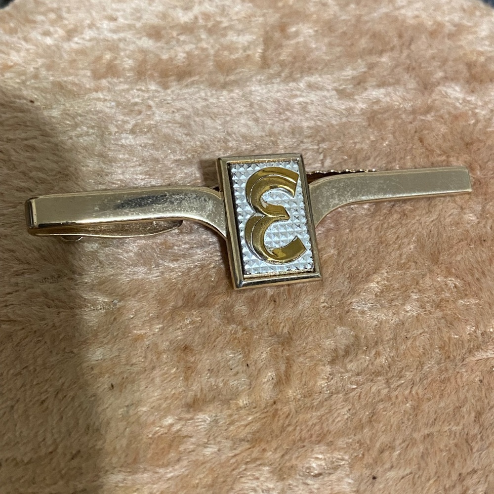 Gold Tie Clip with Raised '3' Emblem